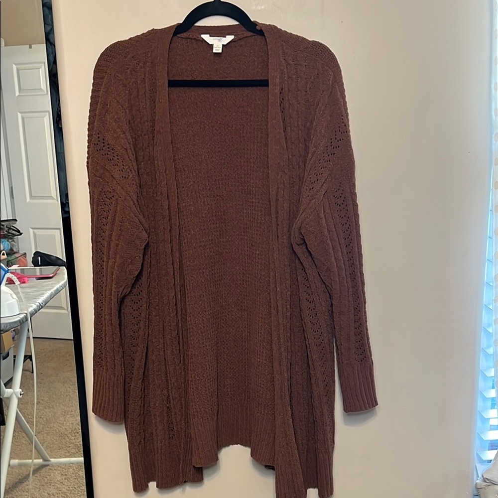 1XL Terra & Sky Brown Open-Front Women’s Knit Cardigan Sweater